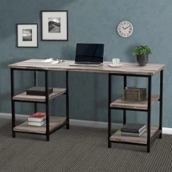 59 in. Retangular Walunt Color Manufactured Wood No Drawer Computer Desk with Storage Shelves by Huluwat -Southern Enterprises Sales walunt color huluwat computer desks xyd g glkdsk05 4f 1000