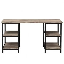 59 in. Retangular Walunt Color Manufactured Wood No Drawer Computer Desk with Storage Shelves by Huluwat