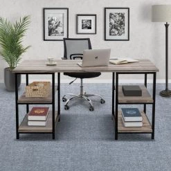 59 in. Retangular Walunt Color Manufactured Wood No Drawer Computer Desk with Storage Shelves by Huluwat -Southern Enterprises Sales walunt color huluwat computer desks xyd g glkdsk05 76 1000