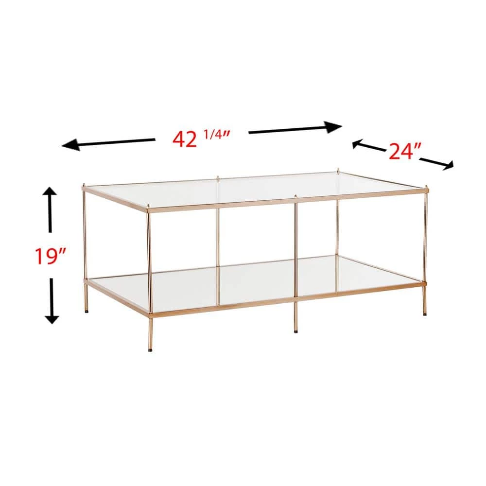 Pandora 43 in. Warm Gold Large Rectangle Glass Coffee Table with Shelf by Southern Enterprises 7 Pandora 43 in. Warm Gold Large Rectangle Glass Coffee Table with Shelf by Southern Enterprises - Image 5