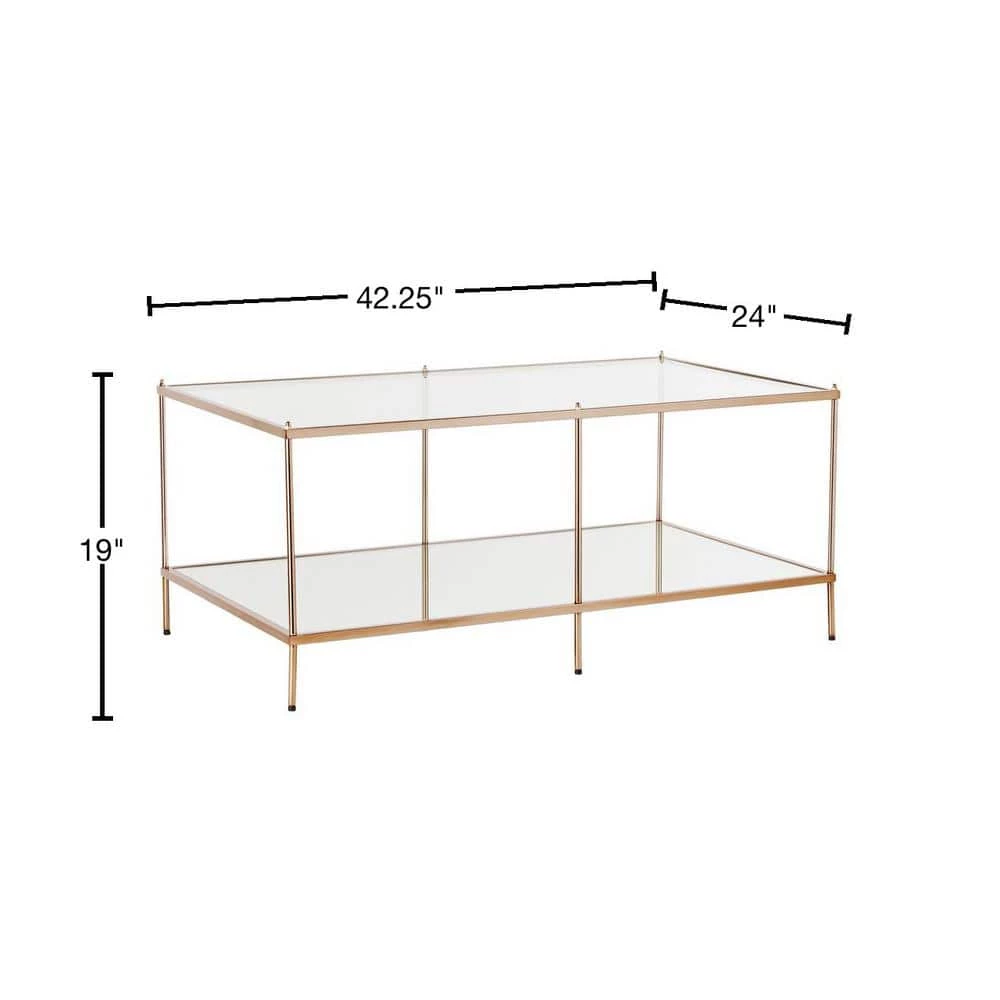 Pandora 43 in. Warm Gold Large Rectangle Glass Coffee Table with Shelf by Southern Enterprises 5 Pandora 43 in. Warm Gold Large Rectangle Glass Coffee Table with Shelf by Southern Enterprises - Image 3