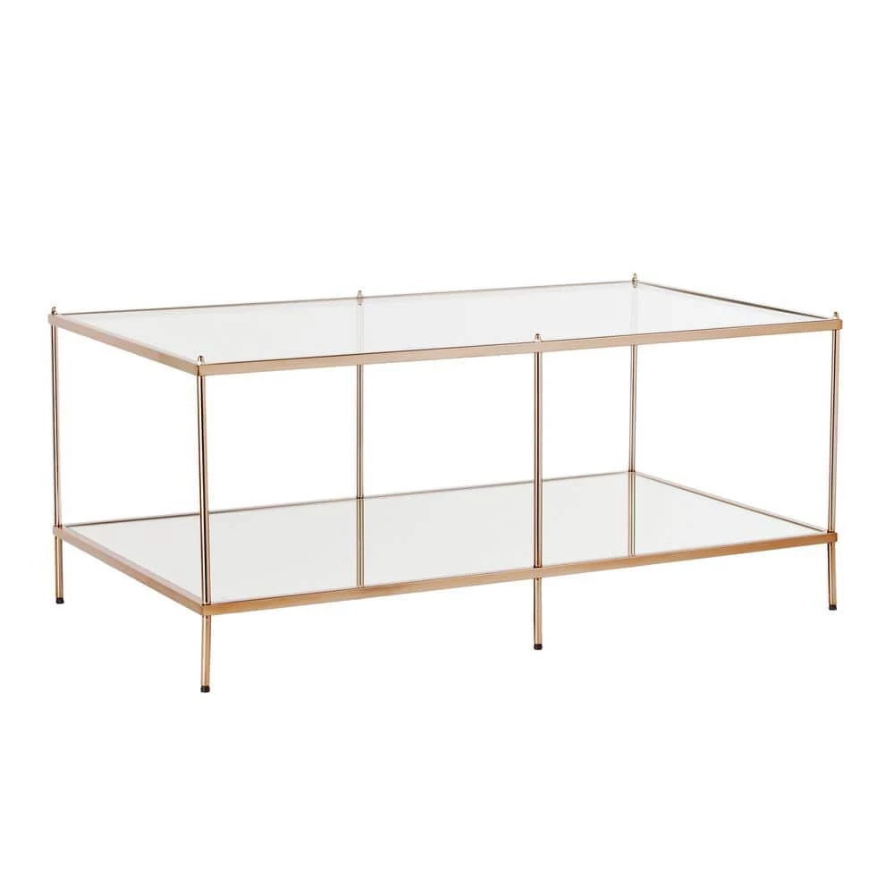 Pandora 43 in. Warm Gold Large Rectangle Glass Coffee Table with Shelf by Southern Enterprises 4 Pandora 43 in. Warm Gold Large Rectangle Glass Coffee Table with Shelf by Southern Enterprises - Image 2