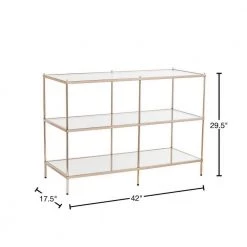 Pandora 42 in. Warm Gold Rectangle Glass Console Table with Shelves by Southern Enterprises -Southern Enterprises Sales warm gold southern enterprises console tables hd748719 40 1000