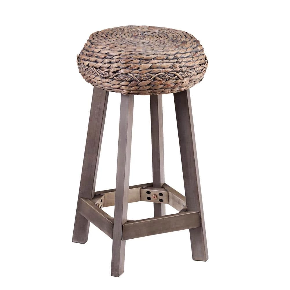 Calzada 24 in. Weathered Gray Water Hyacinth Backless Round Stools 2-Piece Set by Southern Enterprises 8 Calzada 24 in. Weathered Gray Water Hyacinth Backless Round Stools 2-Piece Set by Southern Enterprises - Image 6
