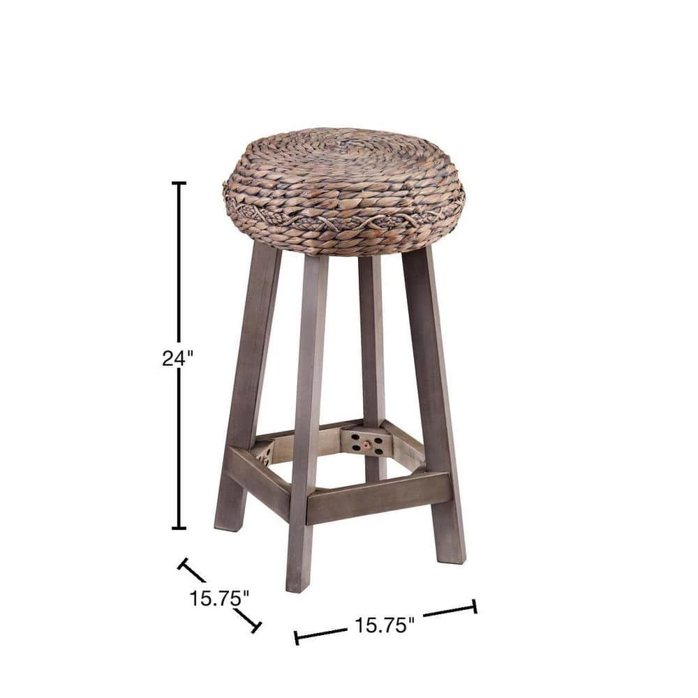 Calzada 24 in. Weathered Gray Water Hyacinth Backless Round Stools 2-Piece Set by Southern Enterprises 5 Calzada 24 in. Weathered Gray Water Hyacinth Backless Round Stools 2-Piece Set by Southern Enterprises - Image 3