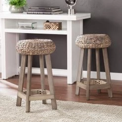 Calzada 24 in. Weathered Gray Water Hyacinth Backless Round Stools 2-Piece Set by Southern Enterprises 12 Calzada 24 in. Weathered Gray Water Hyacinth Backless Round Stools 2-Piece Set by Southern Enterprises -Southern Enterprises Sales weathered gray gray washed southern enterprises bar stools hd649474 a0 1000