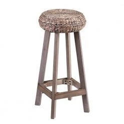 Calzada 30 in. Weathered Gray Water Hyacinth Backless Round Stools 2-Piece Set by Southern Enterprises