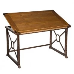 51.5 in. Rectangular Weathered Oak/Antique Brass Writing Desks with Adjustable Height by Southern Enterprises