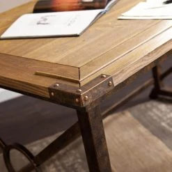 51.5 in. Rectangular Weathered Oak/Antique Brass Writing Desks with Adjustable Height by Southern Enterprises -Southern Enterprises Sales weathered oak antique brass southern enterprises writing desks hd865768 c3 1000