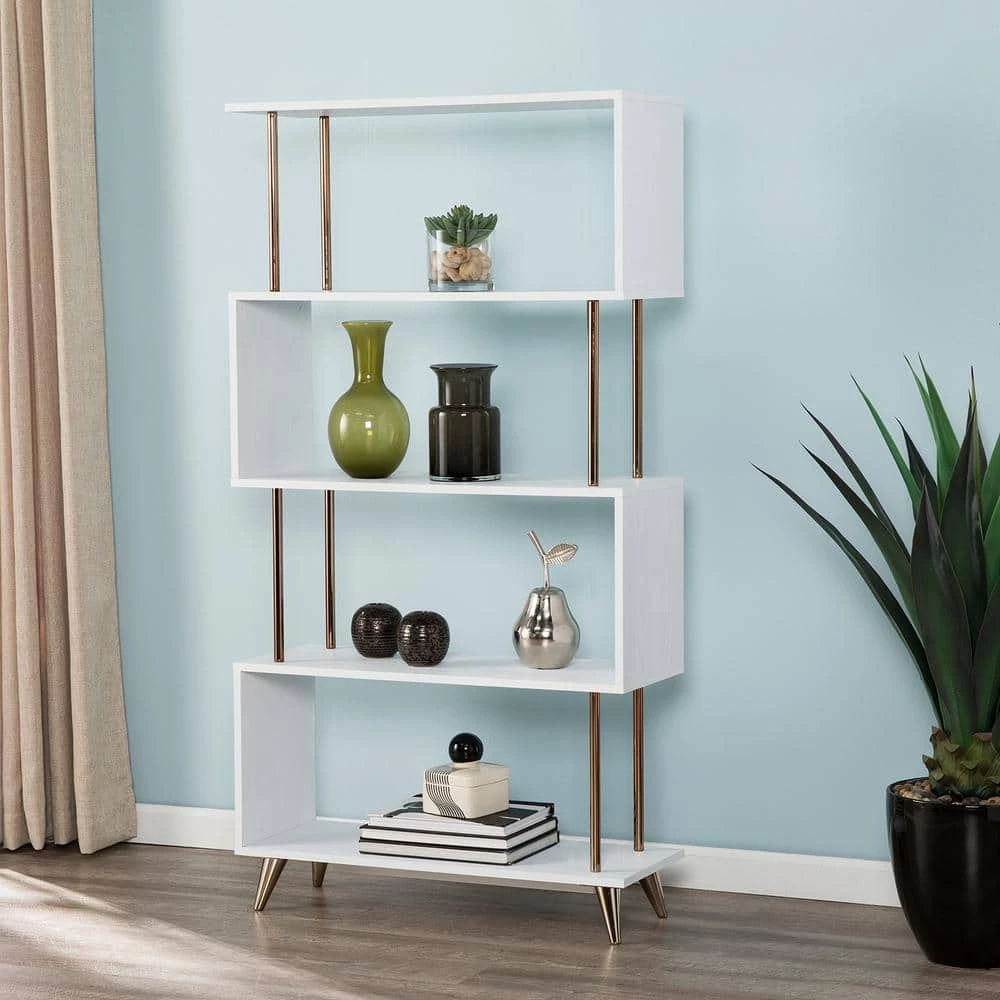 Ellan White and Champagne Asymmetrical Etagere by Southern Enterprises 3 Ellan White and Champagne Asymmetrical Etagere by Southern Enterprises