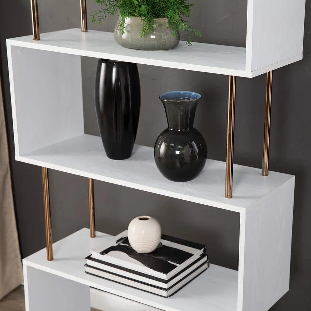 Ellan White and Champagne Asymmetrical Etagere by Southern Enterprises 7 Ellan White and Champagne Asymmetrical Etagere by Southern Enterprises - Image 5