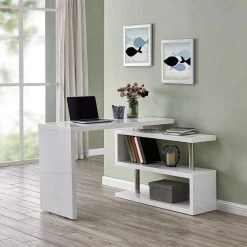 45 in. L-Shaped White/Chrome Computer Desks with Storage by Southern Enterprises -Southern Enterprises Sales white chrome southern enterprises computer desks hd531762 4f 1000