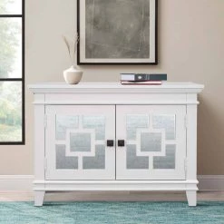 White Accent Storage Wooden Cabinet with Decorative Mirror Door by Huluwat -Southern Enterprises Sales white huluwat accent cabinets dj tc wf284088aak 31 1000