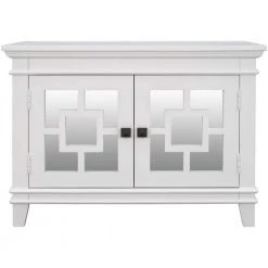 White Accent Storage Wooden Cabinet with Decorative Mirror Door by Huluwat