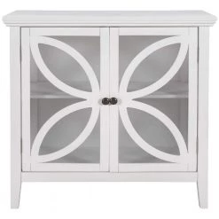 White Accent Storage Wooden Cabinet with Decorative Transparent Door by Huluwat