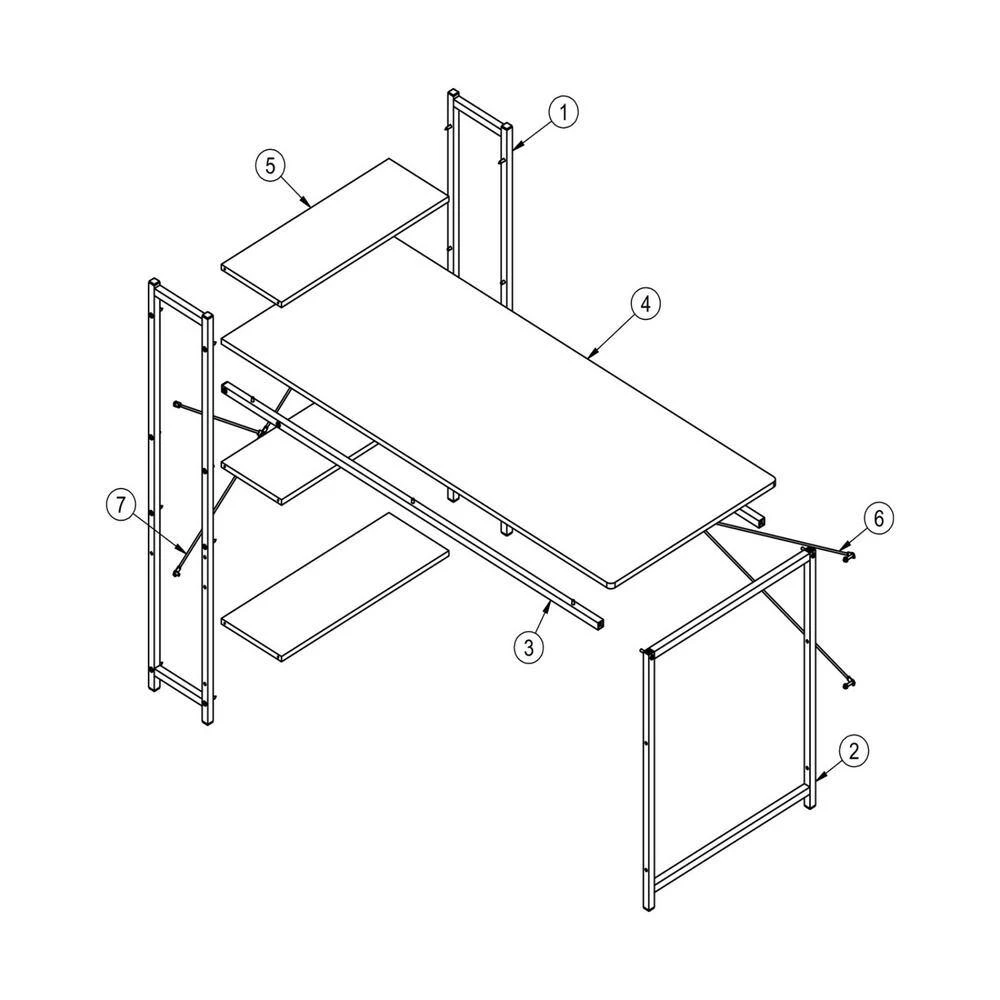47 in. Rectangular White Particleboard No Drawer Computer Desk with 3-Layer Bookshelf by Huluwat 7 47 in. Rectangular White Particleboard No Drawer Computer Desk with 3-Layer Bookshelf by Huluwat - Image 5
