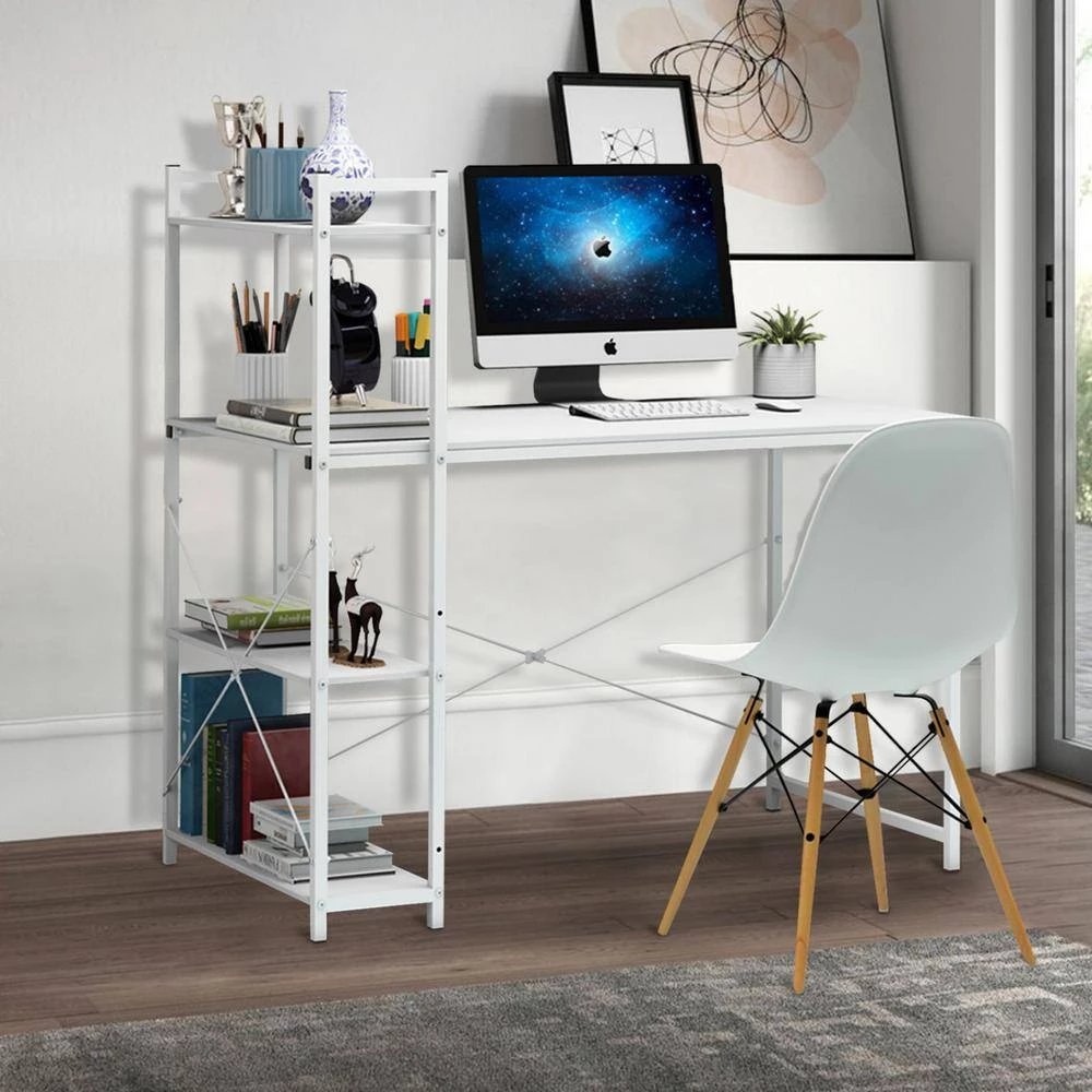 47 in. Rectangular White Particleboard No Drawer Computer Desk with 3-Layer Bookshelf by Huluwat 10 47 in. Rectangular White Particleboard No Drawer Computer Desk with 3-Layer Bookshelf by Huluwat - Image 8