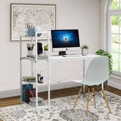 47 in. Rectangular White Particleboard No Drawer Computer Desk with 3-Layer Bookshelf by Huluwat 15 47 in. Rectangular White Particleboard No Drawer Computer Desk with 3-Layer Bookshelf by Huluwat -Southern Enterprises Sales white huluwat computer desks jh tc dk00447wtcb 44 1000