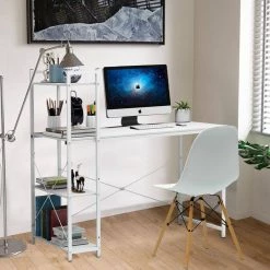 47 in. Rectangular White Particleboard No Drawer Computer Desk with 3-Layer Bookshelf by Huluwat 12 47 in. Rectangular White Particleboard No Drawer Computer Desk with 3-Layer Bookshelf by Huluwat -Southern Enterprises Sales white huluwat computer desks jh tc dk00447wtcb 77 1000
