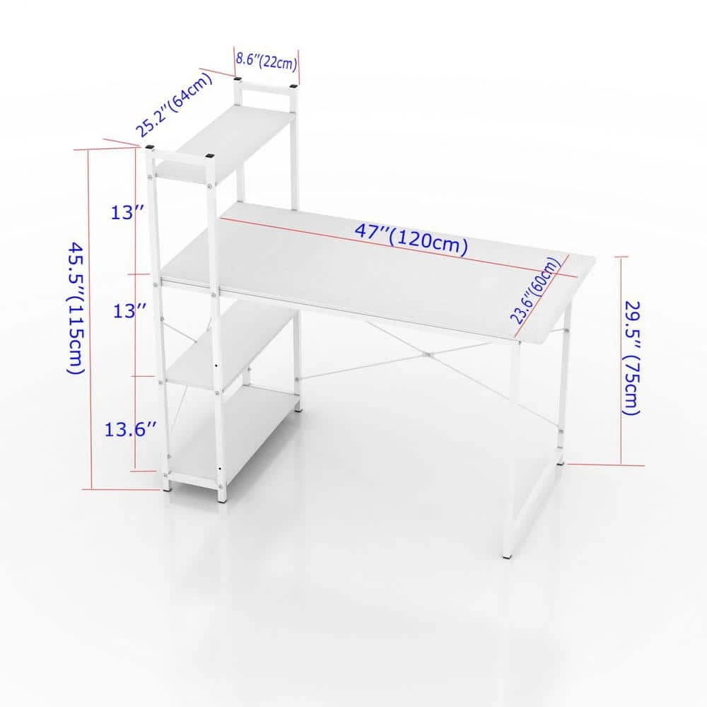 47 in. Rectangular White Particleboard No Drawer Computer Desk with 3-Layer Bookshelf by Huluwat 6 47 in. Rectangular White Particleboard No Drawer Computer Desk with 3-Layer Bookshelf by Huluwat - Image 4
