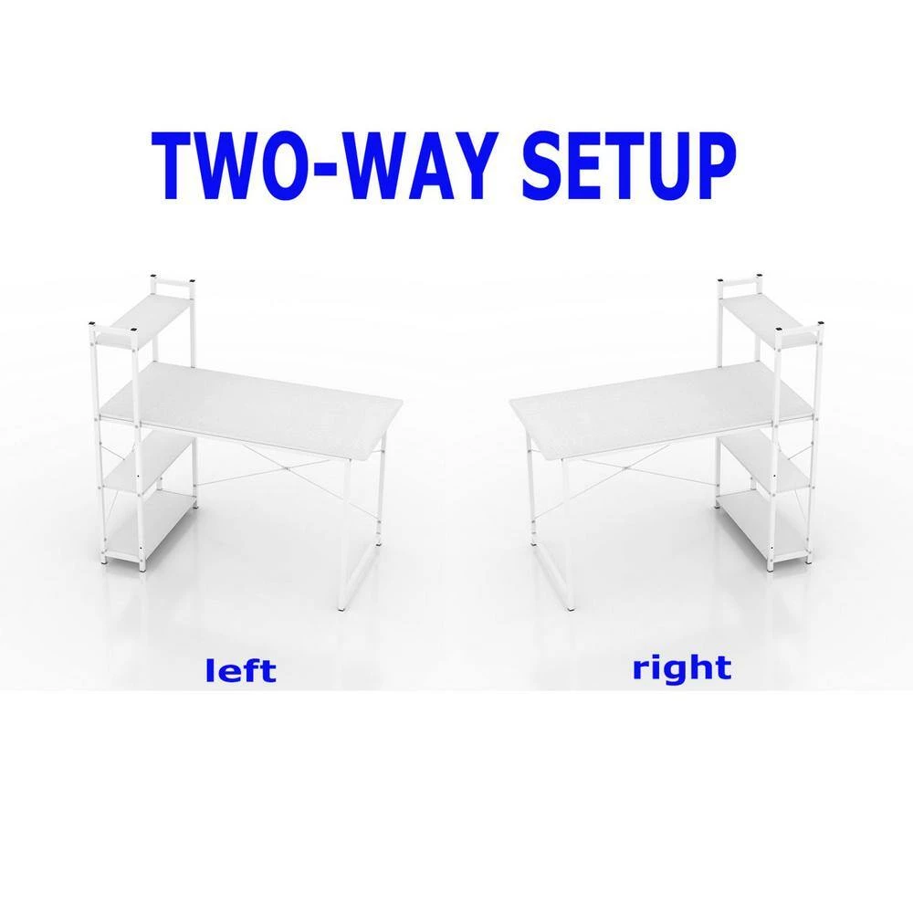 47 in. Rectangular White Particleboard No Drawer Computer Desk with 3-Layer Bookshelf by Huluwat 4 47 in. Rectangular White Particleboard No Drawer Computer Desk with 3-Layer Bookshelf by Huluwat - Image 2