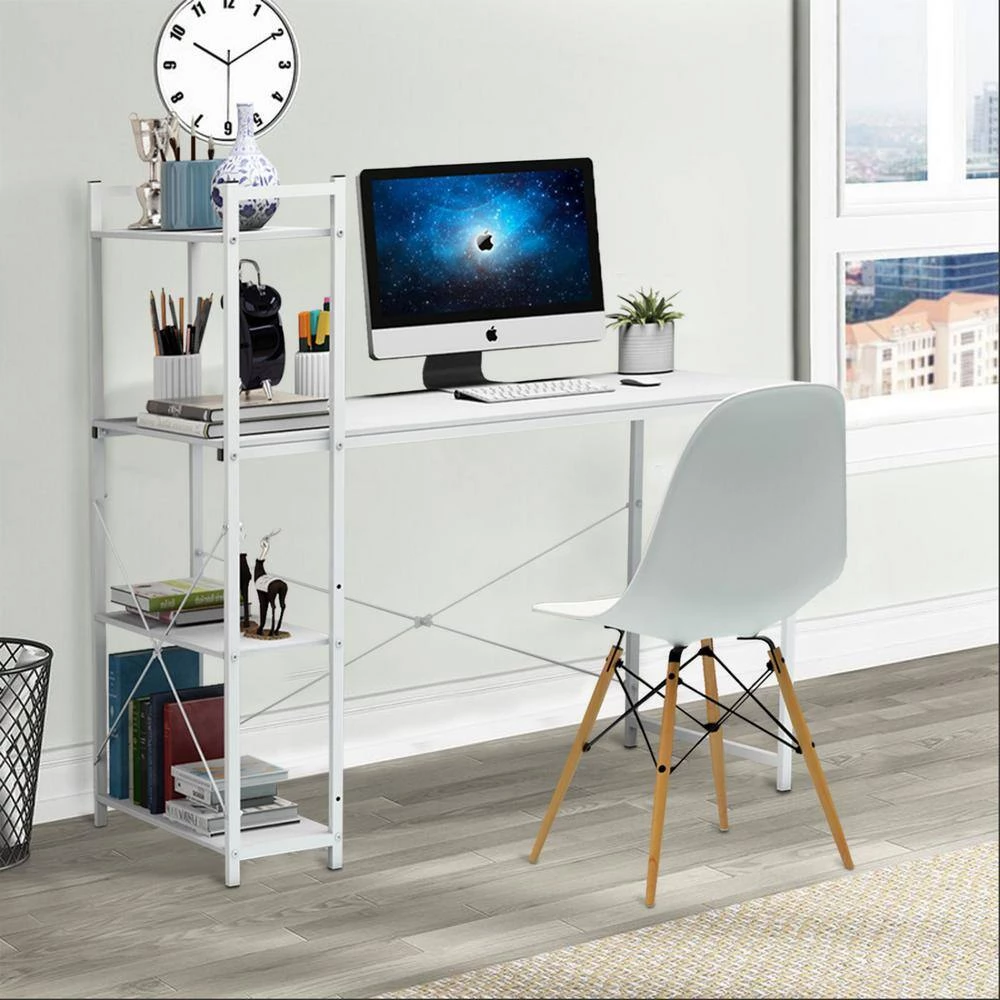 47 in. Rectangular White Particleboard No Drawer Computer Desk with 3-Layer Bookshelf by Huluwat 9 47 in. Rectangular White Particleboard No Drawer Computer Desk with 3-Layer Bookshelf by Huluwat - Image 7