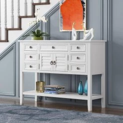 45 in. White Modern Rectangle Wood Console Table for Living Room with 7-Drawers, 1 Cabinet and 1 Shelf by Huluwat -Southern Enterprises Sales white huluwat console tables dj tc wf197822aaa 31 1000
