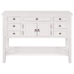 45 in. White Modern Rectangle Wood Console Table for Living Room with 7-Drawers, 1 Cabinet and 1 Shelf by Huluwat