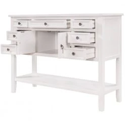 45 in. White Modern Rectangle Wood Console Table for Living Room with 7-Drawers, 1 Cabinet and 1 Shelf by Huluwat -Southern Enterprises Sales white huluwat console tables dj tc wf197822aaa 76 1000