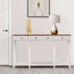 58 in. White Modern Rectangle Wood Console Table for Home with-Storage Shelf and Drawer by Huluwat -Southern Enterprises Sales white huluwat console tables dj tc wf212302aax 31 1000