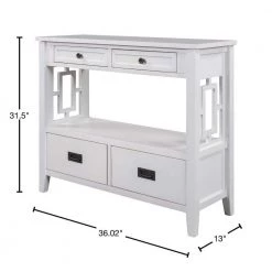 36 in. White Modern Rectangle Solid Wood Console Table for Living Room with 4-Drawers and 1-Shelf by Huluwat -Southern Enterprises Sales white huluwat console tables dj tc wf212304aak 40 1000