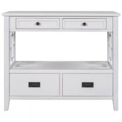 36 in. White Modern Rectangle Solid Wood Console Table for Living Room with 4-Drawers and 1-Shelf by Huluwat