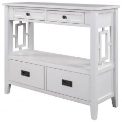 36 in. White Modern Rectangle Solid Wood Console Table for Living Room with 4-Drawers and 1-Shelf by Huluwat -Southern Enterprises Sales white huluwat console tables dj tc wf212304aak 76 1000