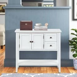 36 in. White Modern Rectangle Wood Console Table with 2-Drawers, 1 Cabinet and 1 Shelf by Huluwat -Southern Enterprises Sales white huluwat console tables dj tc wf281041aak 31 1000