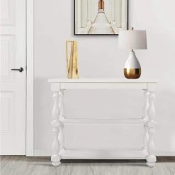 39.4 in. White Modern Rectangle Wood Console Table for Hallway Living Room with 2-Shelves by Huluwat 21 39.4 in. White Modern Rectangle Wood Console Table for Hallway Living Room with 2-Shelves by Huluwat -Southern Enterprises Sales white huluwat console tables dj tc wf285066aak 31 1000