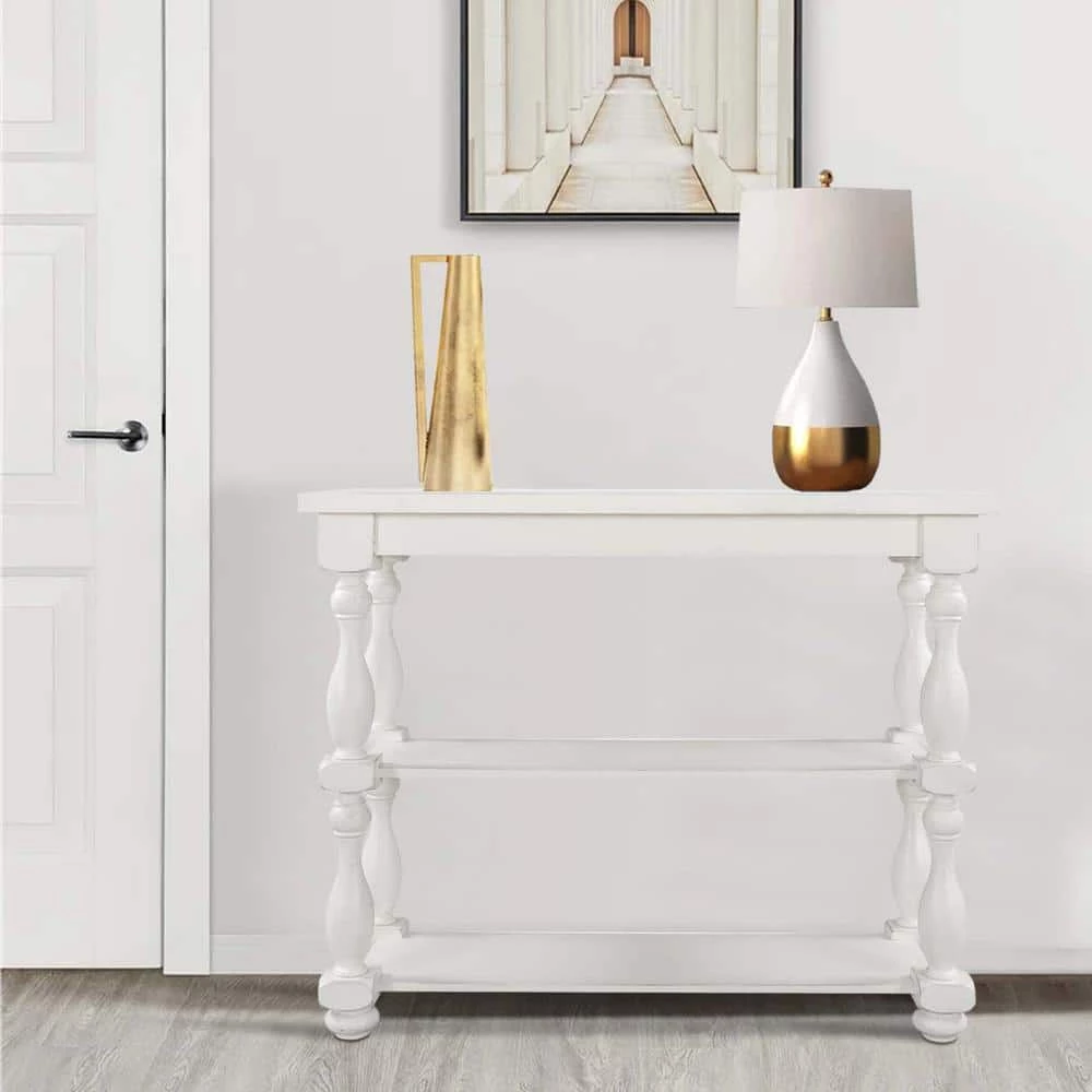 39.4 in. White Modern Rectangle Wood Console Table for Hallway Living Room with 2-Shelves by Huluwat 12 39.4 in. White Modern Rectangle Wood Console Table for Hallway Living Room with 2-Shelves by Huluwat - Image 10