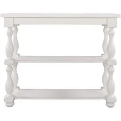 39.4 in. White Modern Rectangle Wood Console Table for Hallway Living Room with 2-Shelves by Huluwat