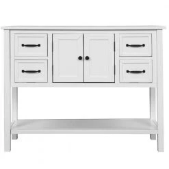 43 in. White Modern Rectangle Solid Wood Console Table for Living Room with 4-Drawers, 1-Cabinet and 1-Shelf by Huluwat