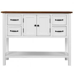 43 in. White Modern Rectangle Solid Wood Console Table for Living Room with 4-Drawers, 1-Cabinet and 1-Shelf by Huluwat