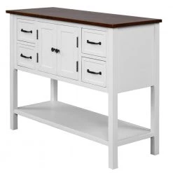 43 in. White Modern Rectangle Solid Wood Console Table for Living Room with 4-Drawers, 1-Cabinet and 1-Shelf by Huluwat -Southern Enterprises Sales white huluwat console tables dj tc wf286836aat 76 1000