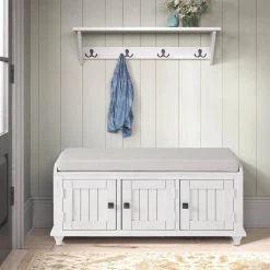 White Homes Collection Wood Storage Bench with 2-Cabinets(18.3 in. H x 42.1 in. W x 15.4 in. D) by Huluwat 19 White Homes Collection Wood Storage Bench with 2-Cabinets(18.3 in. H x 42.1 in. W x 15.4 in. D) by Huluwat -Southern Enterprises Sales white huluwat dining benches dj tc wf195952aaa 31 1000