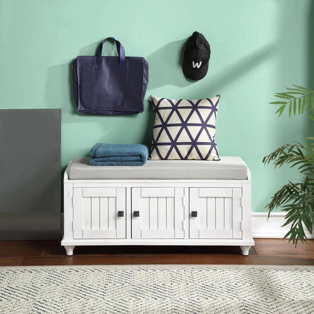 White Homes Collection Wood Storage Bench with 2-Cabinets(18.3 in. H x 42.1 in. W x 15.4 in. D) by Huluwat 10 White Homes Collection Wood Storage Bench with 2-Cabinets(18.3 in. H x 42.1 in. W x 15.4 in. D) by Huluwat - Image 8