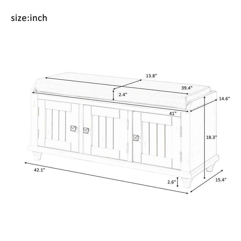 White Homes Collection Wood Storage Bench with 2-Cabinets(18.3 in. H x 42.1 in. W x 15.4 in. D) by Huluwat 5 White Homes Collection Wood Storage Bench with 2-Cabinets(18.3 in. H x 42.1 in. W x 15.4 in. D) by Huluwat - Image 3