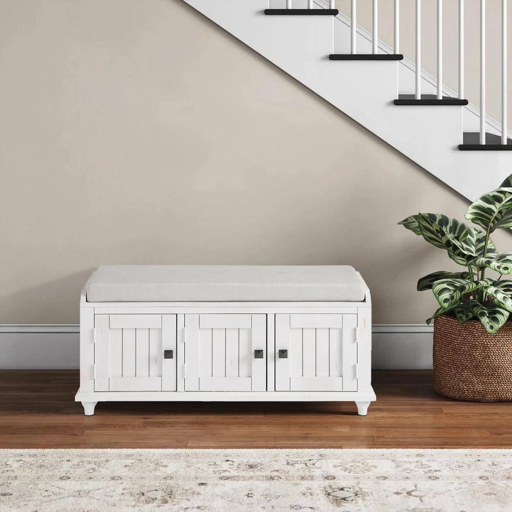 White Homes Collection Wood Storage Bench with 2-Cabinets(18.3 in. H x 42.1 in. W x 15.4 in. D) by Huluwat 4 White Homes Collection Wood Storage Bench with 2-Cabinets(18.3 in. H x 42.1 in. W x 15.4 in. D) by Huluwat - Image 2