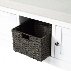 White Homes Collection Wood Storage Bench with 2-Cabinets and 1 Basket (18.3 in. H x 45.7 in. W x 15.7 in. D) by Huluwat -Southern Enterprises Sales white huluwat dining benches dj tc wf195953aak 1f 1000