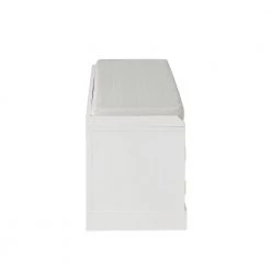 White Homes Collection Wood Storage Bench with 2-Cabinets and 1 Basket (18.3 in. H x 45.7 in. W x 15.7 in. D) by Huluwat -Southern Enterprises Sales white huluwat dining benches dj tc wf195953aak 44 1000