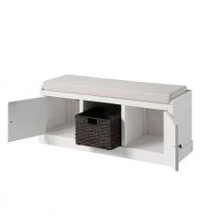 White Homes Collection Wood Storage Bench with 2-Cabinets and 1 Basket (18.3 in. H x 45.7 in. W x 15.7 in. D) by Huluwat -Southern Enterprises Sales white huluwat dining benches dj tc wf195953aak 4f 1000
