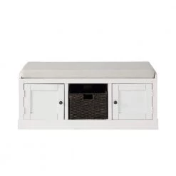 White Homes Collection Wood Storage Bench with 2-Cabinets and 1 Basket (18.3 in. H x 45.7 in. W x 15.7 in. D) by Huluwat