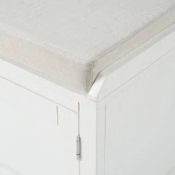 White Homes Collection Wood Storage Bench with 2-Cabinets and 1 Basket (18.3 in. H x 45.7 in. W x 15.7 in. D) by Huluwat -Southern Enterprises Sales white huluwat dining benches dj tc wf195953aak fa 1000