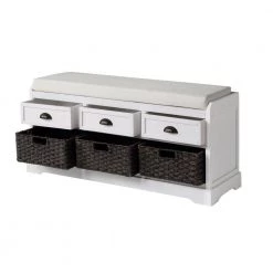 White Homes Collection Wood Storage Bench with 3-Drawers and 3-Baskets (20.2 in. H x 44 in. W x 13.7 in. D) by Huluwat -Southern Enterprises Sales white huluwat dining benches dj tc wf195955aak 1f 1000